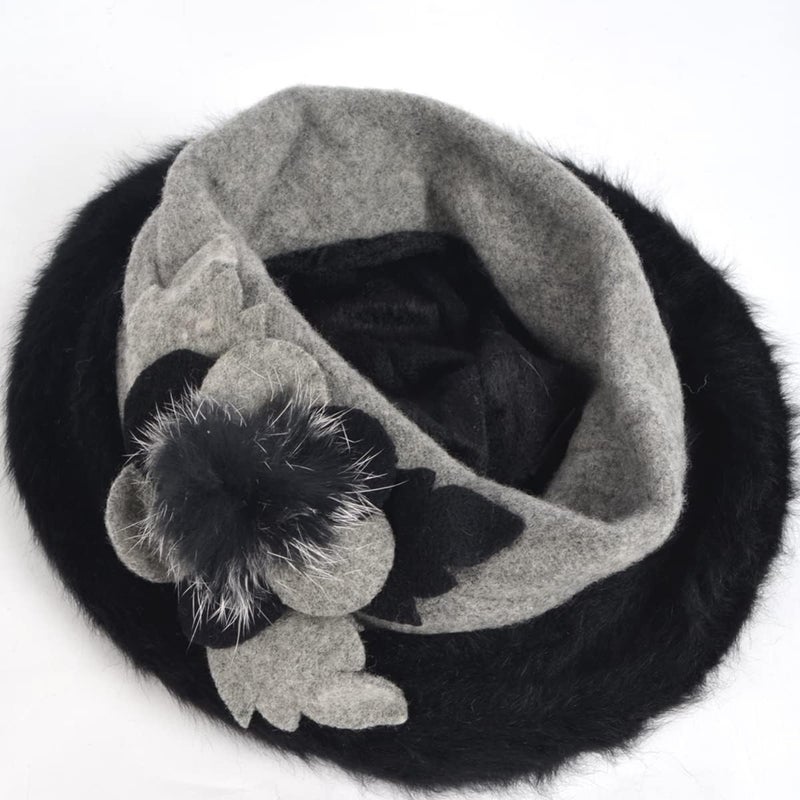 VECRY Lady French Beret 100% Wool Beret Floral Dress Beanie Winter Hat - Image 3